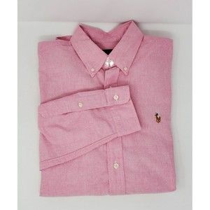 RALPH LAUREN POLO PINK LONG SLEEVE BUTTON DOWN SHIRT MEN LARGE BLUE LABEL COTTON